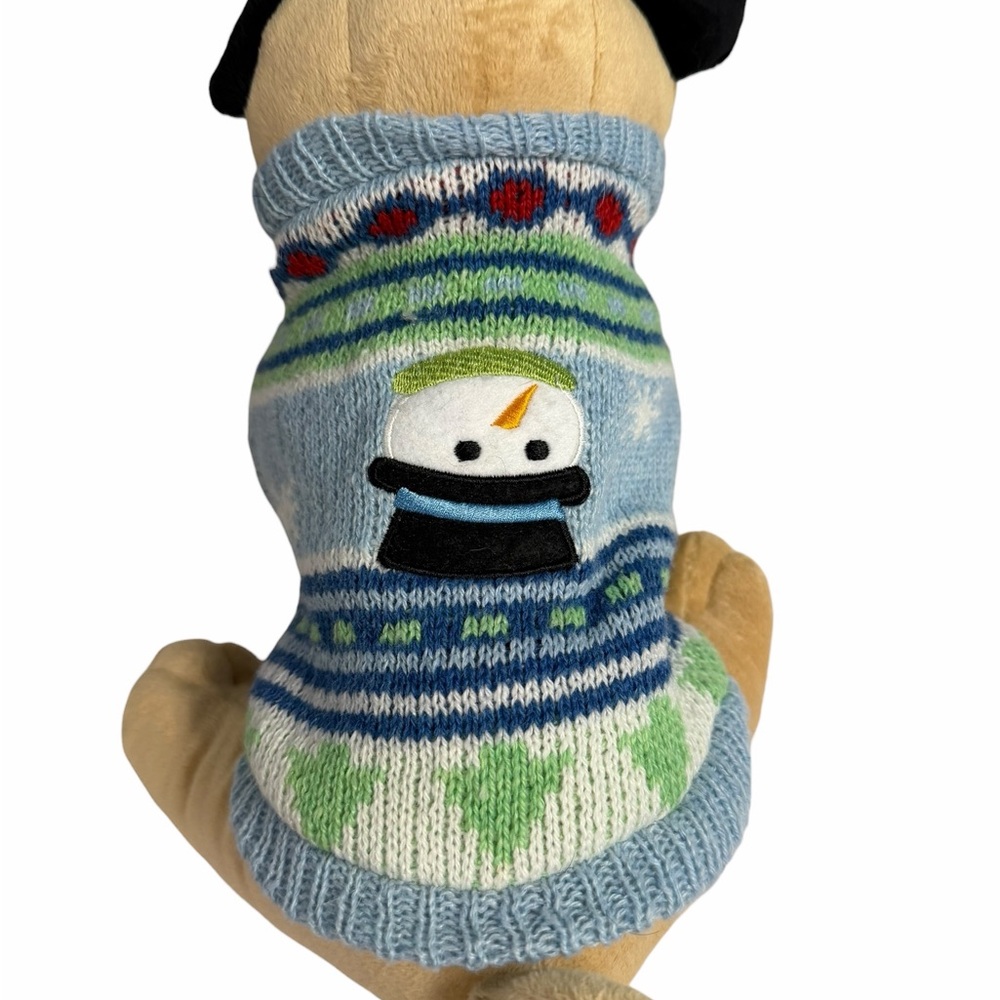 Cozy Blue & Green Winter Small Dog Sweater with Snowman Appliqué